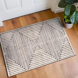 Rugshop Marbella Bohemian Stripes Washable Non Slip Area Rug 5′ x 7′ Beige(Beige)