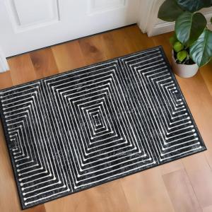 Rugshop Marbella Bohemian Stripes Washable Non Slip Area Rug 5′ x 7′ Beige(Black)