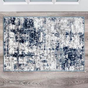 Rugshop Modern Distressed Blue Abstract Area Rug Bohemian Inspired for Living Room, Bedroom and Dining Room 5′ x 7′(Blue)