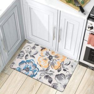 Rugshop Modern Floral Anti Fatigue Standing Mat 18″ x 47″ Cream(Cream)