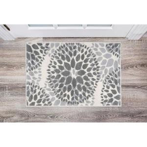 Rugshop Modern Floral Circles Design Easy Cleaning for Living Room,Bedroom,Home Office,Kitchen Non Shedding Area Rug 5′ x 7′ Blue(Grey)