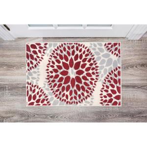 Rugshop Modern Floral Circles Design Easy Cleaning for Living Room,Bedroom,Home Office,Kitchen Non Shedding Area Rug 5′ x 7′ Blue(Red)