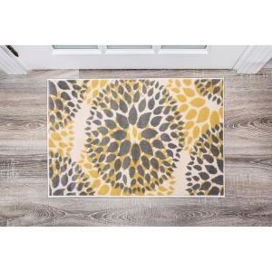 Rugshop Modern Floral Circles Design Easy Cleaning for Living Room,Bedroom,Home Office,Kitchen Non Shedding Area Rug 5′ x 7′ Blue(Yellow)