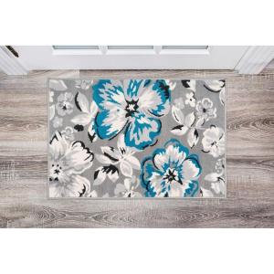 Rugshop Modern Floral Design for Living Room,Bedroom,Home Office,Kitchen Non Shedding Area Rug 5′ X 7′ Cream(Blue)