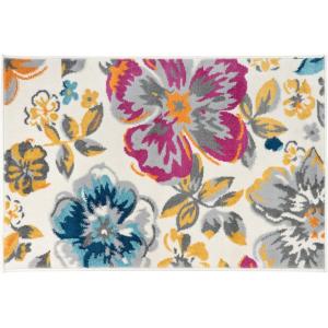 Rugshop Modern Floral Design for Living Room,Bedroom,Home Office,Kitchen Non Shedding Area Rug 5′ X 7′ Cream(Multi Color)