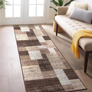 Rugshop Modern Geometric Distressed Boxes Area Rug, Fade-Resistant Carpet for Living Room, Bedroom, or Home Office, Brown, 5′ x 7′(Brown)