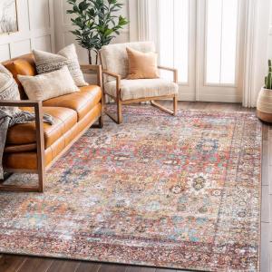 Rugshop Multi Transitional Distressed Area Rug — Machine Washable & Non‑Slip, 5′ X 7′ for Living Room, Bedroom and Home Office