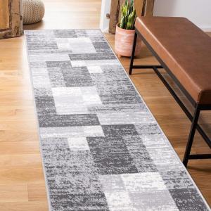 Rugshop Oslo Modern Yellow Area Rug, Geometric Boxes Design, Carpet with Jute Backing for Living Room or Bedroom, 7’10” x 10′(Grey)