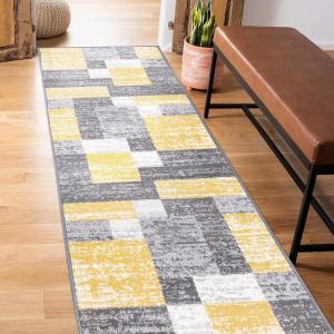 Rugshop Oslo Modern Yellow Area Rug, Geometric Boxes Design, Carpet with Jute Backing for Living Room or Bedroom, 7’10” x 10′(Yellow)