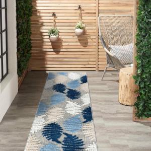 Rugshop Seville Floral Leaves Non-Shedding Patio Deck Backyard Indoor/Outdoor Area Rug 5′ x 7′ Blue(Blue)