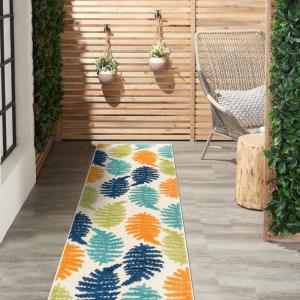 Rugshop Seville Floral Leaves Non-Shedding Patio Deck Backyard Indoor/Outdoor Area Rug 5′ x 7′ Blue(Multi Color)