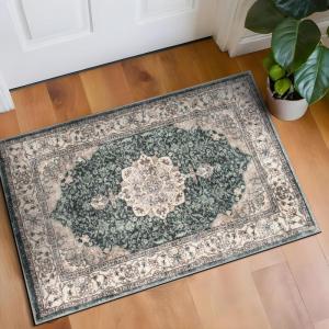 Rugshop Traditional Oriental Medallion Washable Non Slip Area Rug 5′ x 7′ Green(Green)