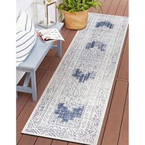 Rugshop Transitional Bohemian Weather Resistant Indoor/Outdoor Area Rug 5′ x 7′ Beige(Blue)
