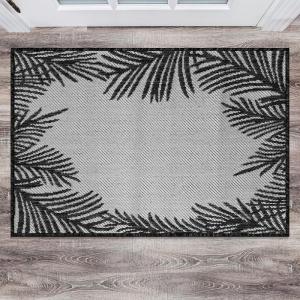 Rugshop Tropical Floral Palm Leaves Textured Flat Weave Easy Cleaning Outdoor Rugs for Deck,Patio,Backyard Indoor/Outdoor Area Rug 5′ x 7′ Green(Black)