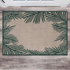 Rugshop Tropical Floral Palm Leaves Textured Flat Weave Easy Cleaning Outdoor Rugs for Deck,Patio,Backyard Indoor/Outdoor Area Rug 5′ x 7′ Green(Green)