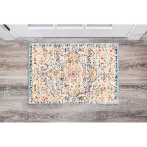 Rugshop Vintage Distressed Bohemian Area Rug for Living Room,Bedroom,Dining Room – Vibrant Multi-Color Tribal Design, 5′ x 7′(Blue)