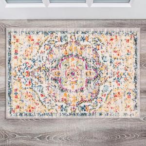 Rugshop Vintage Distressed Bohemian Area Rug for Living Room,Bedroom,Dining Room – Vibrant Multi-Color Tribal Design, 5′ x 7′(Grey)