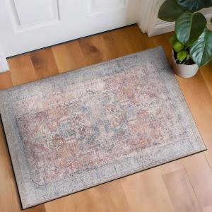 Rugshop Vintage Transitional Boho Distressed Medallion Oriental Machine Washable Area Rug – Living Room, Bedroom, Dining Room, Entryway, Office – 5′ x 7′(Rust)