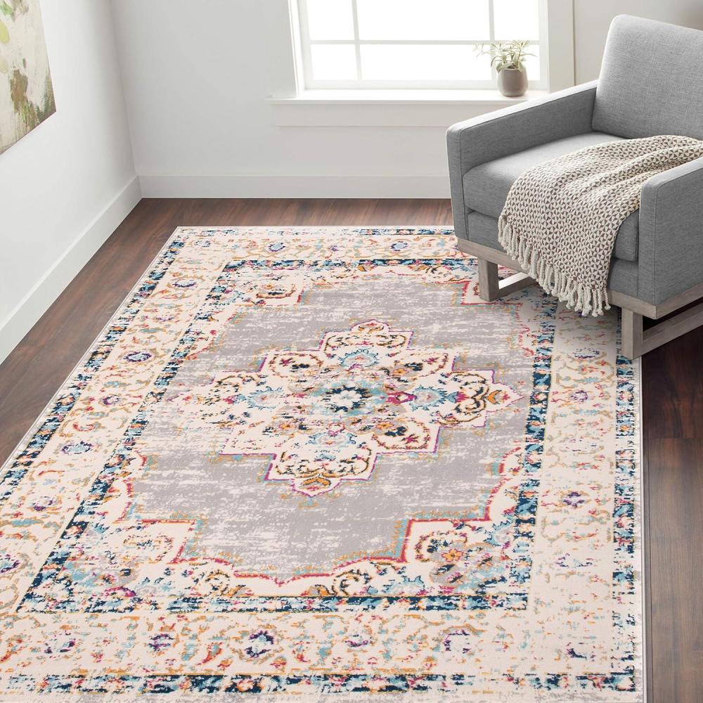 imageRugshop Bohemian Medallion Distressed Design Area Rug 5 x 7 Gray