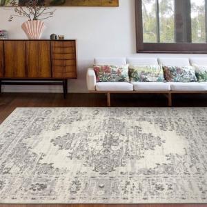 Rugshop Sky Collection Medallion Oriental Area Rug 5′ x 7′ Cream