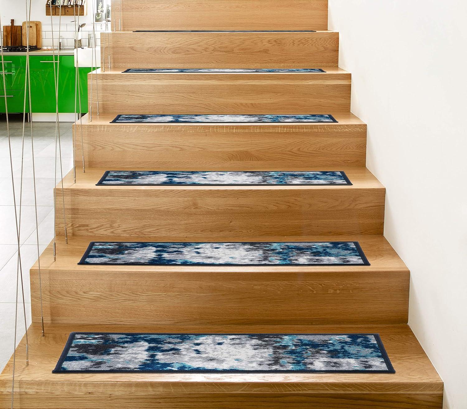 imageRugshop Transitional Abstract NonSlip Stair Treads Set of 13 86 x 26 BlueBlue