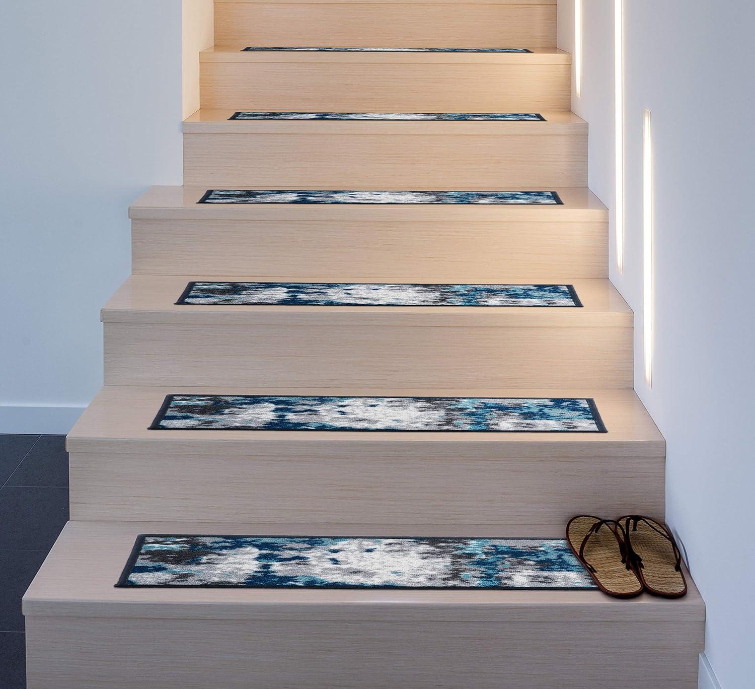 imageRugshop Transitional Abstract NonSlip Stair Treads Set of 13 86 x 26 BlueBlue