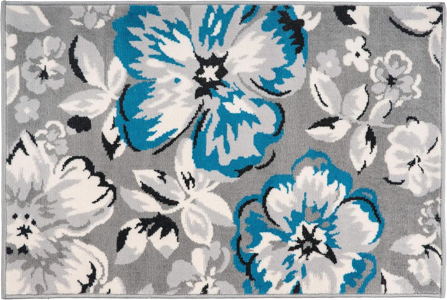 imageRugshop Modern Floral Design Area Rug for Living RoomBedroomHome OfficeKitchen Non Shedding Area Rug 2 X 3 BlueBlue