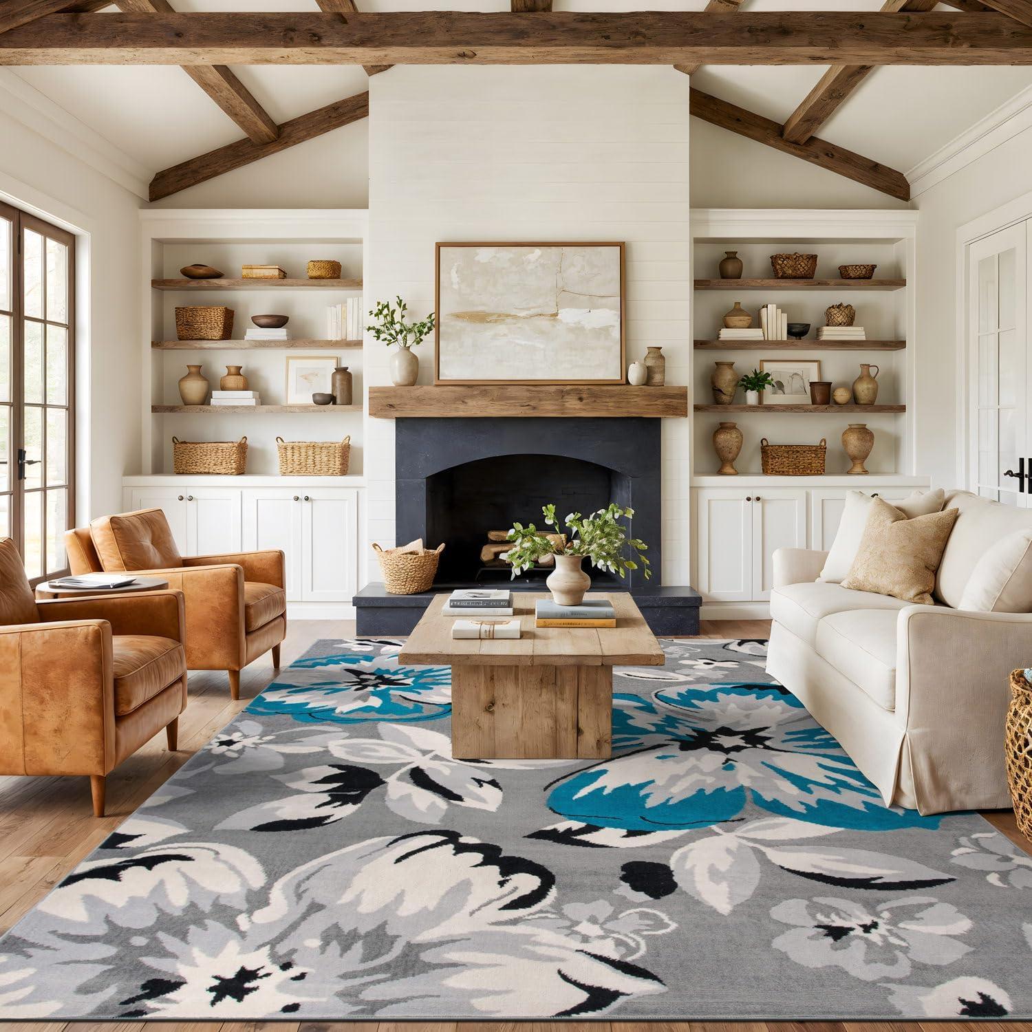 imageRugshop Modern Floral Design Area Rug for Living RoomBedroomHome OfficeKitchen Non Shedding Area Rug 2 X 3 BlueBlue