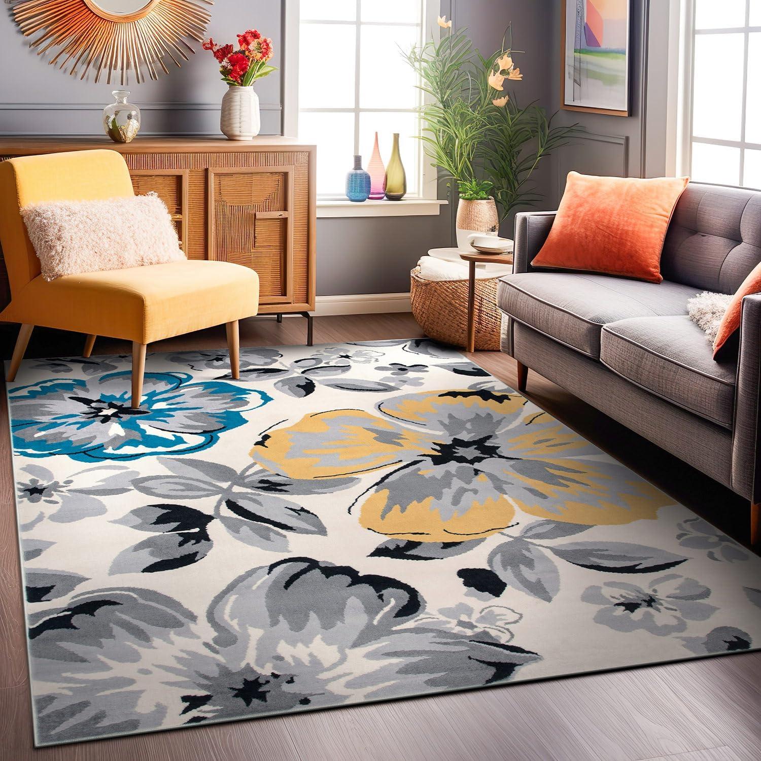 imageRugshop Modern Floral Design Area Rug for Living RoomBedroomHome OfficeKitchen Non Shedding Area Rug 2 X 3 BlueCream