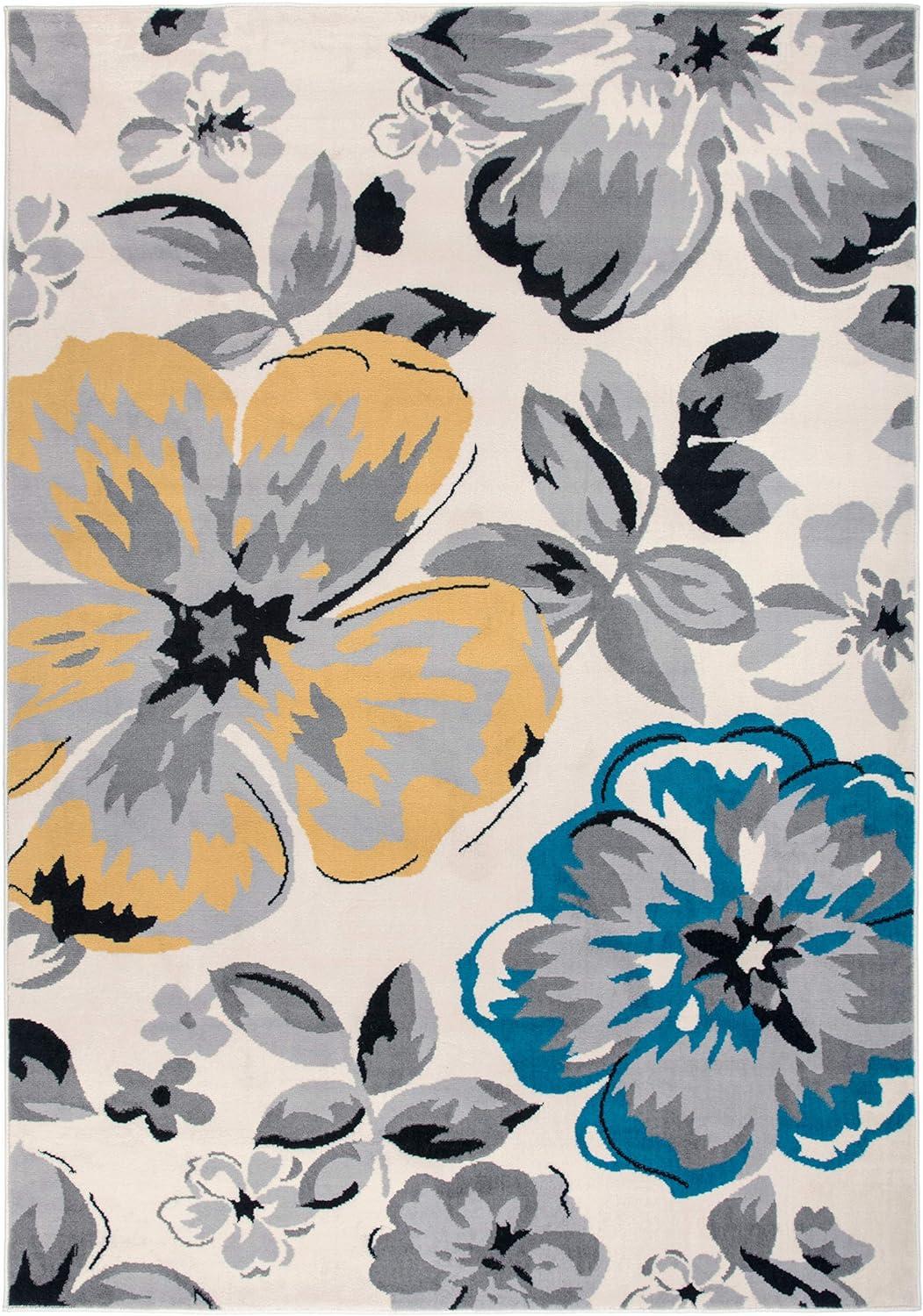 imageRugshop Modern Floral Design Area Rug for Living RoomBedroomHome OfficeKitchen Non Shedding Area Rug 2 X 3 BlueCream