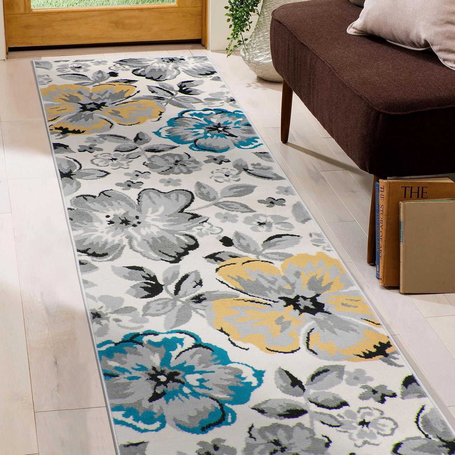 imageRugshop Modern Floral Design Area Rug for Living RoomBedroomHome OfficeKitchen Non Shedding Area Rug 2 X 3 BlueCream
