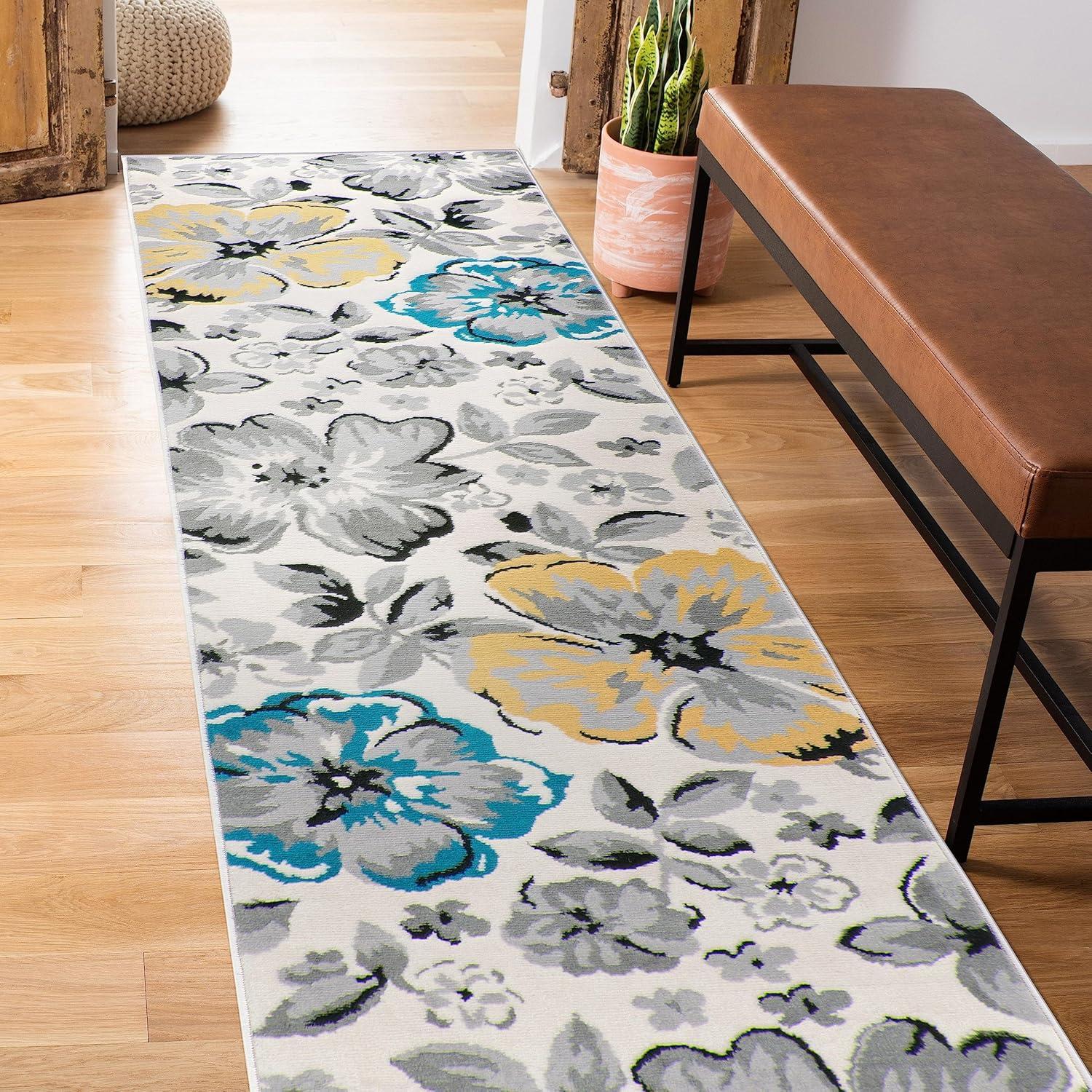 imageRugshop Modern Floral Design Area Rug for Living RoomBedroomHome OfficeKitchen Non Shedding Area Rug 2 X 3 BlueCream