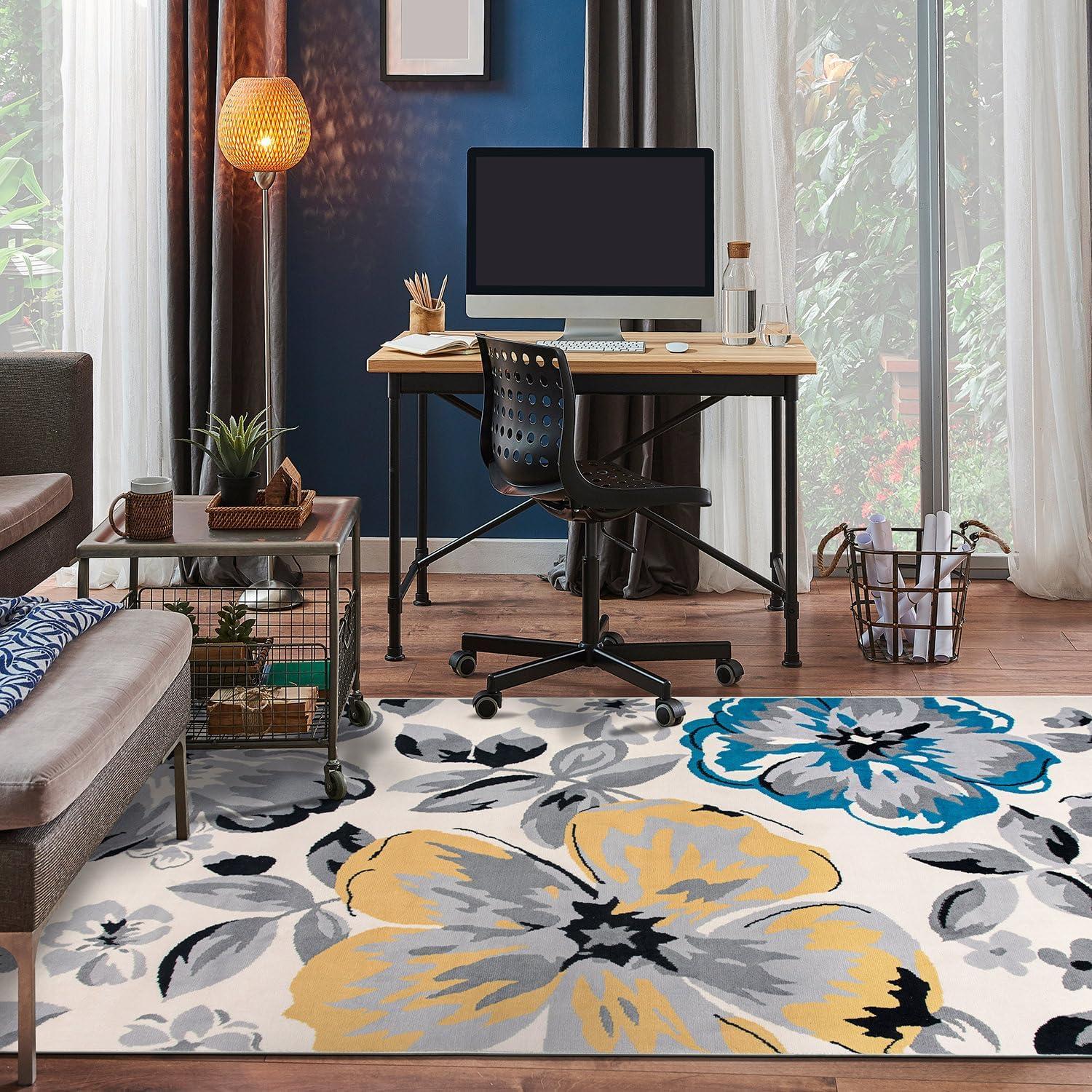 imageRugshop Modern Floral Design Area Rug for Living RoomBedroomHome OfficeKitchen Non Shedding Area Rug 2 X 3 BlueCream