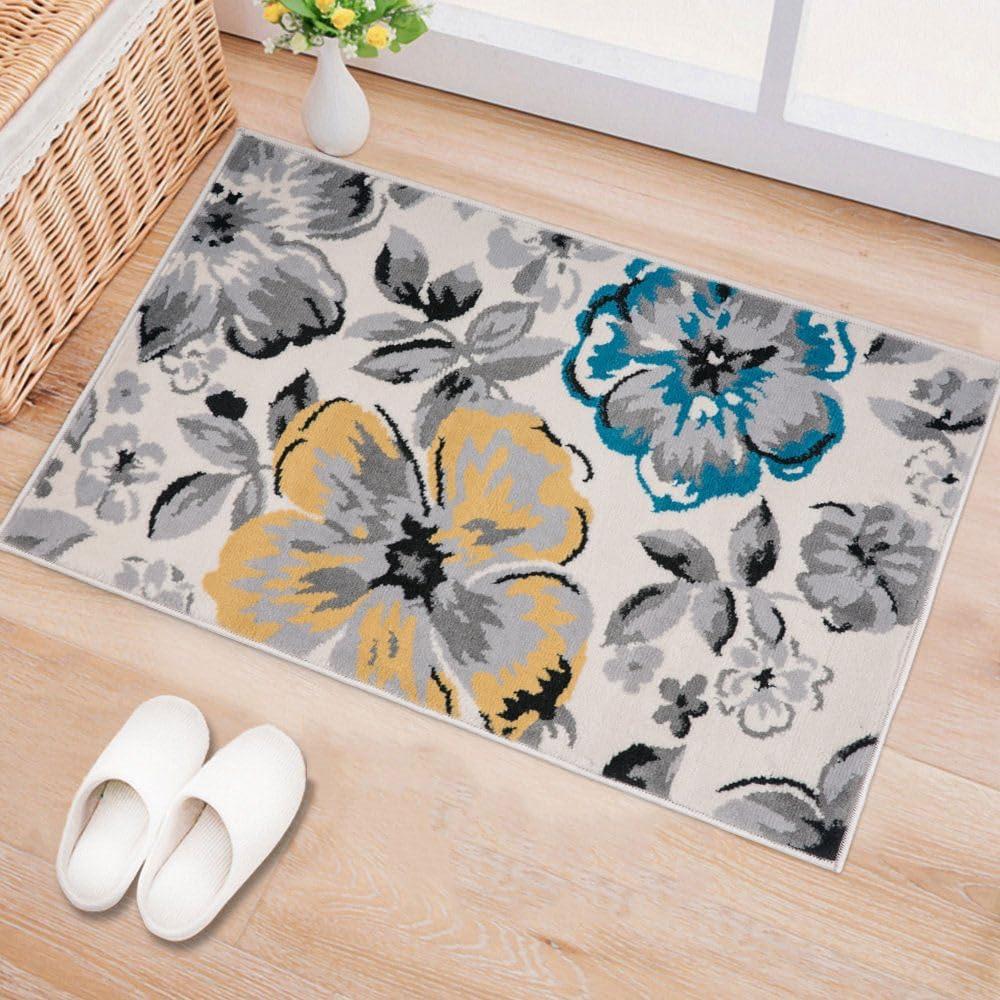 imageRugshop Modern Floral Design Area Rug for Living RoomBedroomHome OfficeKitchen Non Shedding Area Rug 2 X 3 BlueCream