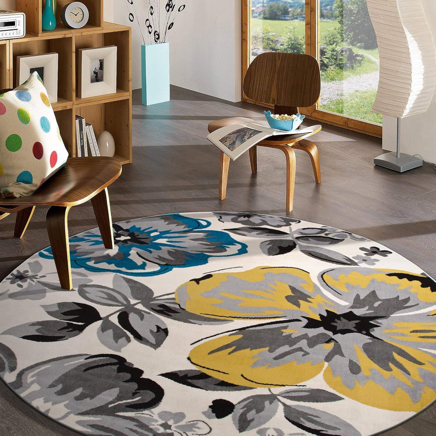 imageRugshop Modern Floral Design Area Rug for Living RoomBedroomHome OfficeKitchen Non Shedding Area Rug 2 X 3 BlueCream