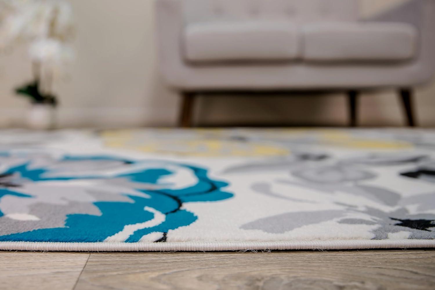 imageRugshop Modern Floral Design Area Rug for Living RoomBedroomHome OfficeKitchen Non Shedding Area Rug 2 X 3 BlueCream