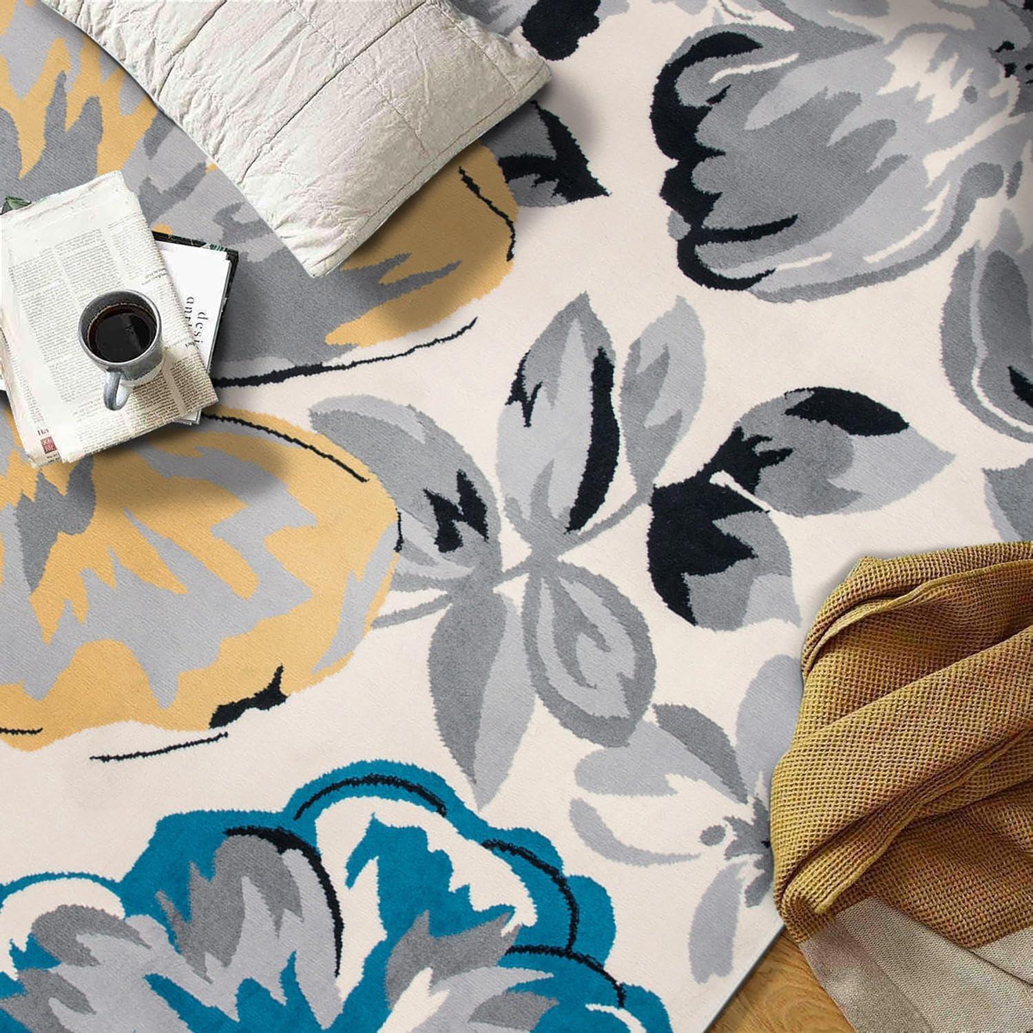 imageRugshop Modern Floral Design Area Rug for Living RoomBedroomHome OfficeKitchen Non Shedding Area Rug 2 X 3 BlueCream