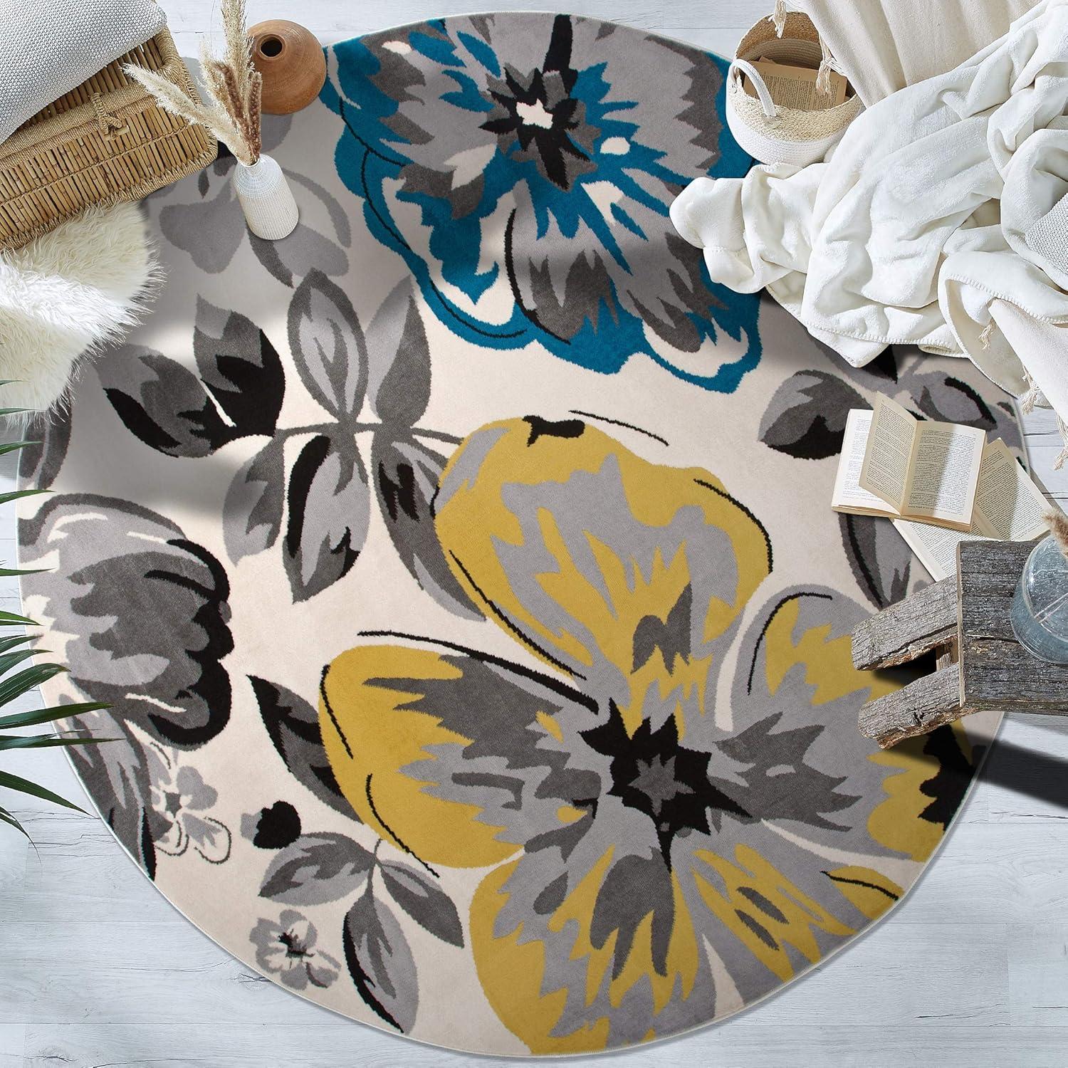 imageRugshop Modern Floral Design Area Rug for Living RoomBedroomHome OfficeKitchen Non Shedding Area Rug 2 X 3 BlueCream