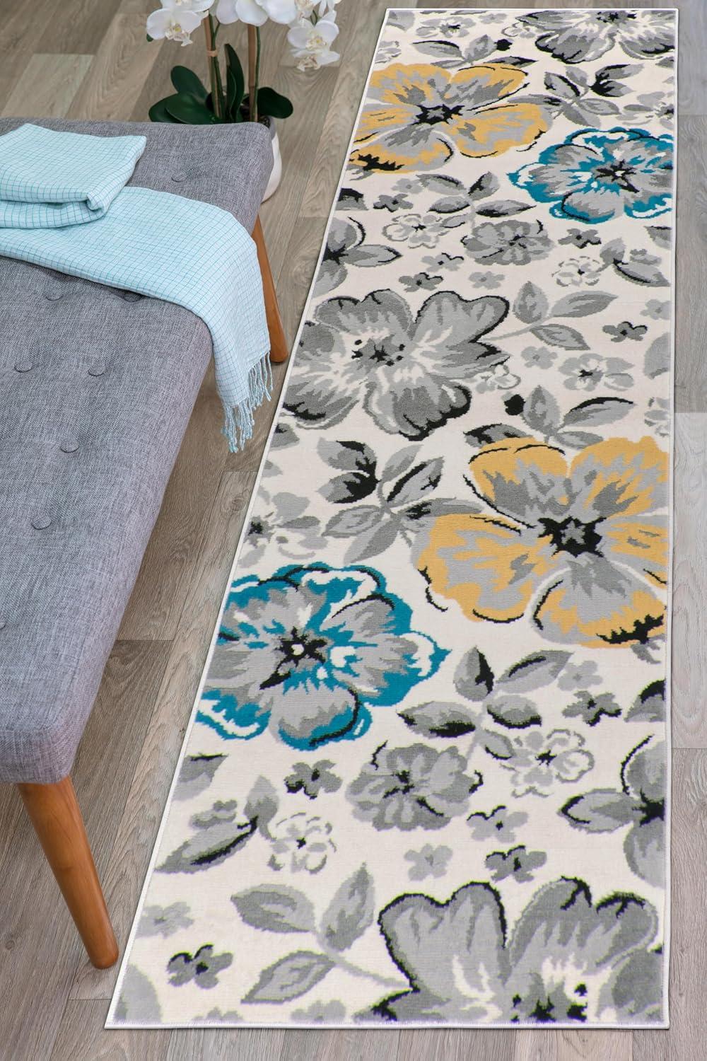 imageRugshop Modern Floral Design Area Rug for Living RoomBedroomHome OfficeKitchen Non Shedding Area Rug 2 X 3 BlueCream