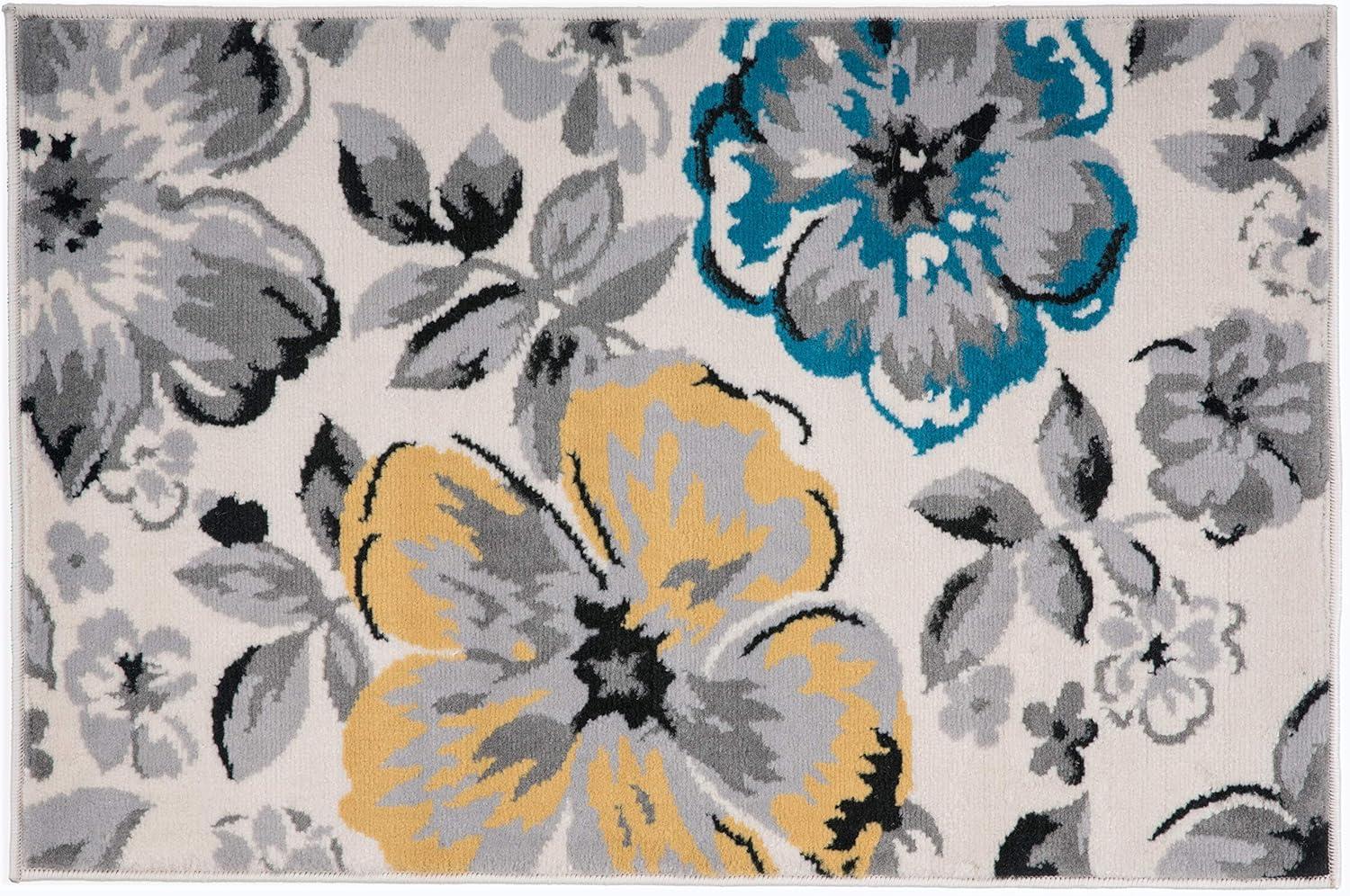 imageRugshop Modern Floral Design Area Rug for Living RoomBedroomHome OfficeKitchen Non Shedding Area Rug 2 X 3 BlueCream