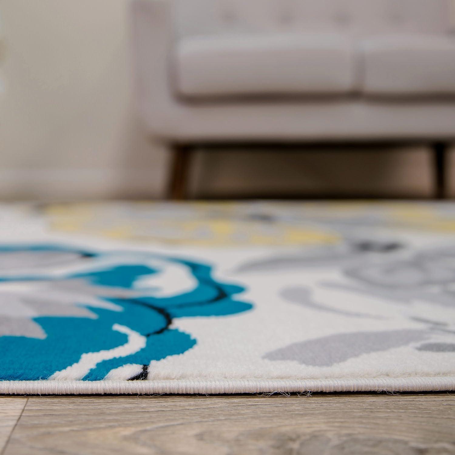imageRugshop Modern Floral Design Area Rug for Living RoomBedroomHome OfficeKitchen Non Shedding Area Rug 2 X 3 BlueCream