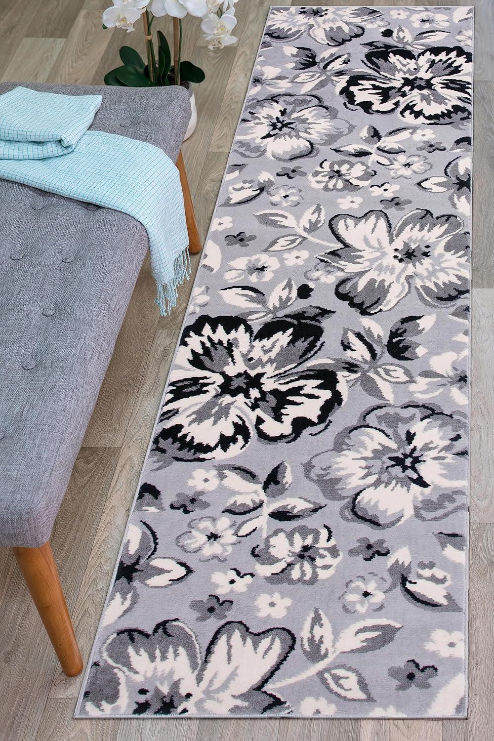 imageRugshop Modern Floral Design Area Rug for Living RoomBedroomHome OfficeKitchen Non Shedding Area Rug 2 X 3 BlueGrey
