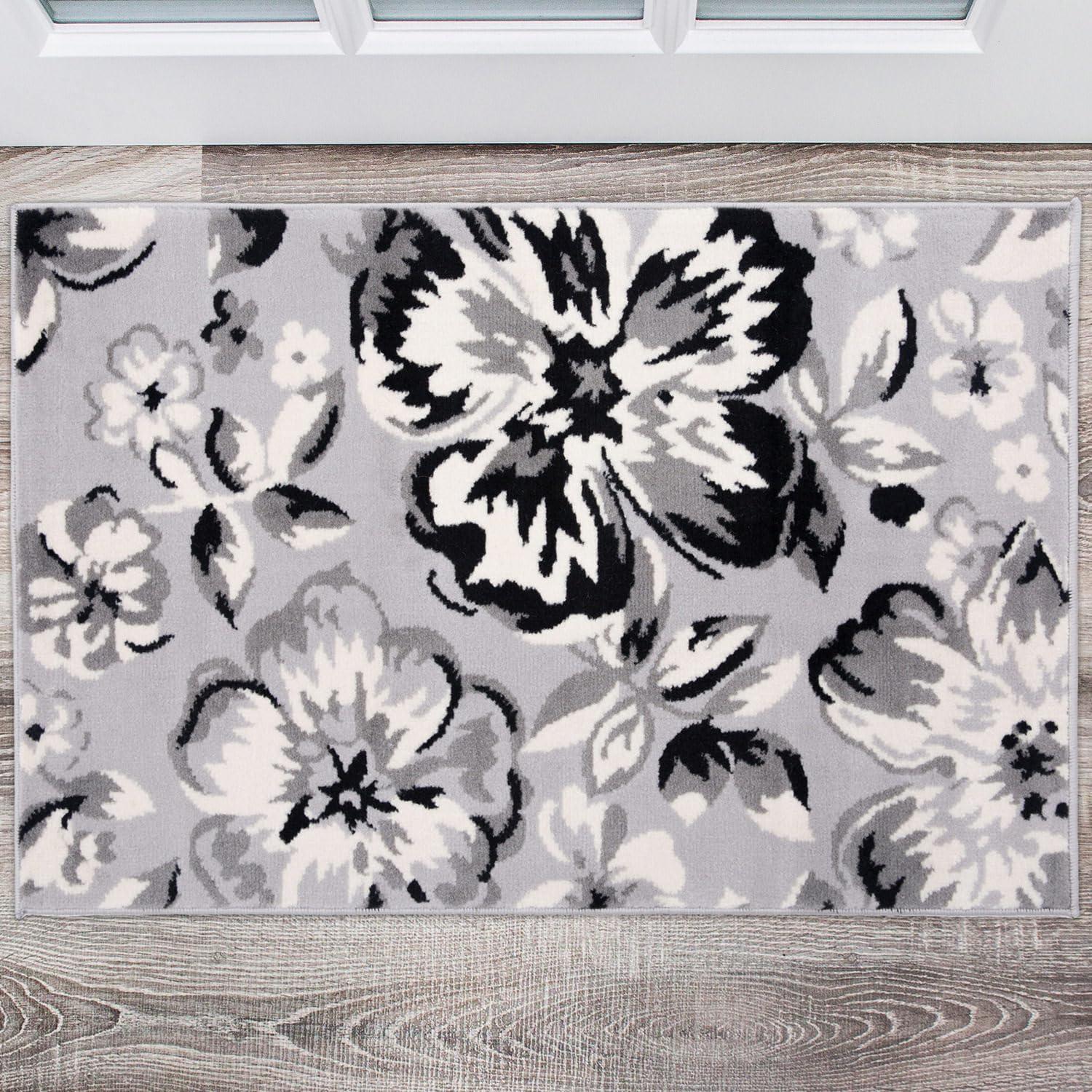 imageRugshop Modern Floral Design Area Rug for Living RoomBedroomHome OfficeKitchen Non Shedding Area Rug 2 X 3 BlueGrey