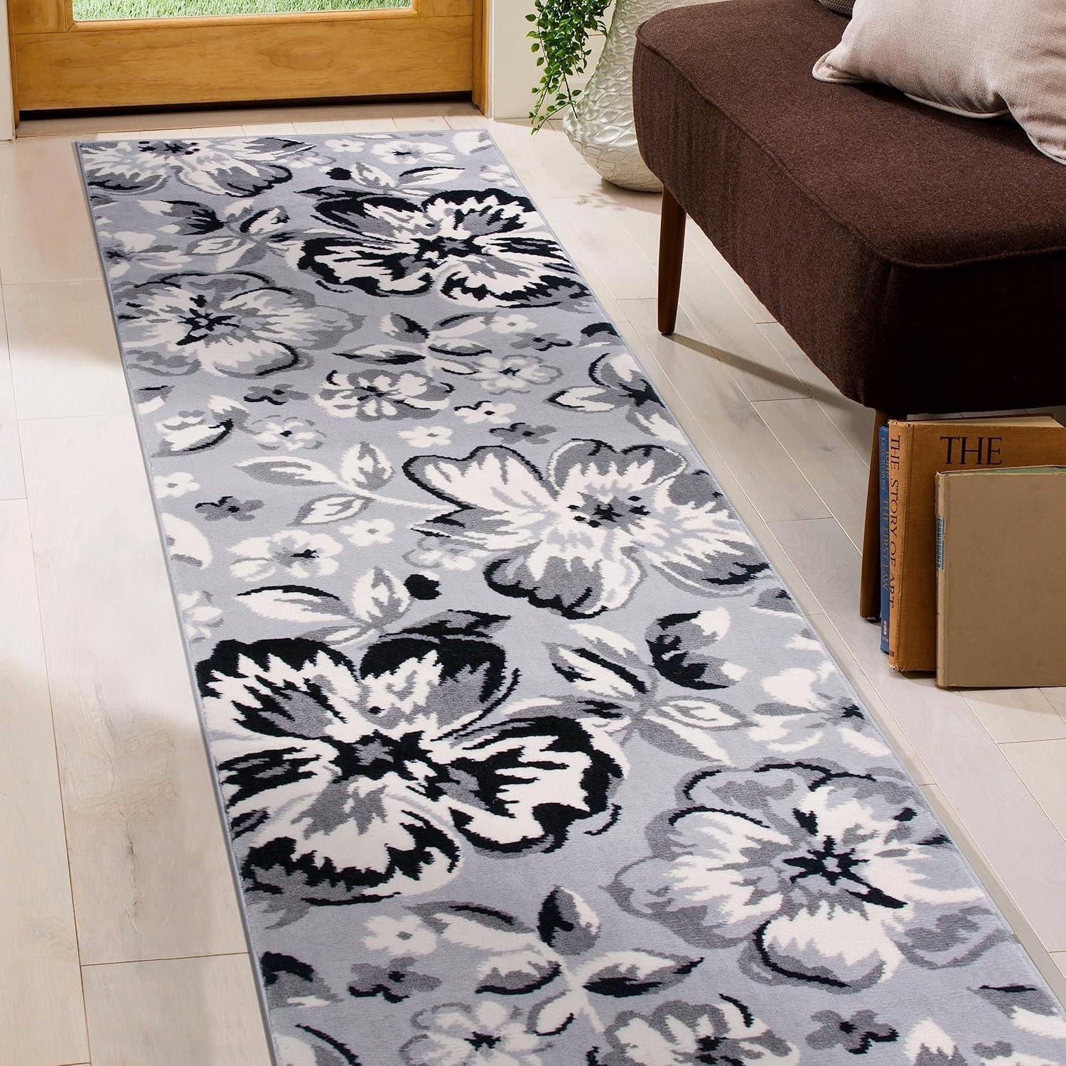 imageRugshop Modern Floral Design Area Rug for Living RoomBedroomHome OfficeKitchen Non Shedding Area Rug 2 X 3 BlueGrey