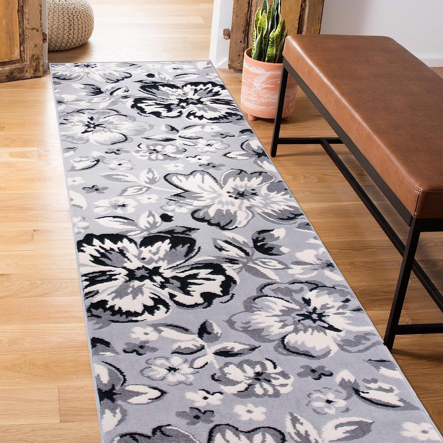 imageRugshop Modern Floral Design Area Rug for Living RoomBedroomHome OfficeKitchen Non Shedding Area Rug 2 X 3 BlueGrey