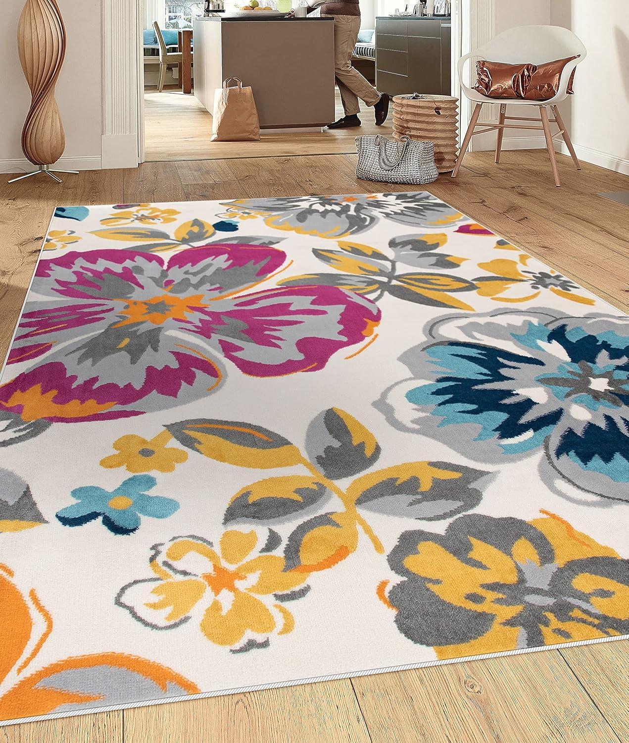 imageRugshop Modern Floral Design Area Rug for Living RoomBedroomHome OfficeKitchen Non Shedding Area Rug 2 X 3 BlueMulti Color