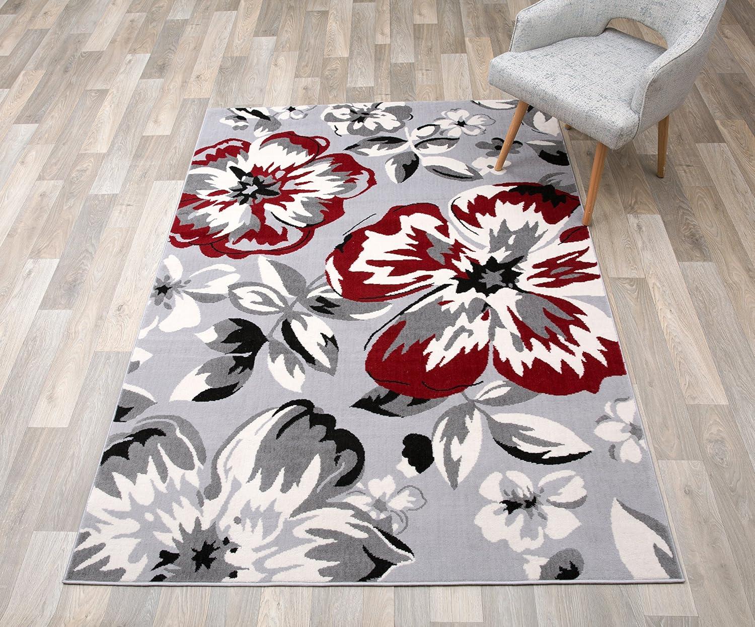 imageRugshop Modern Floral Design Area Rug for Living RoomBedroomHome OfficeKitchen Non Shedding Area Rug 2 X 3 BlueRed