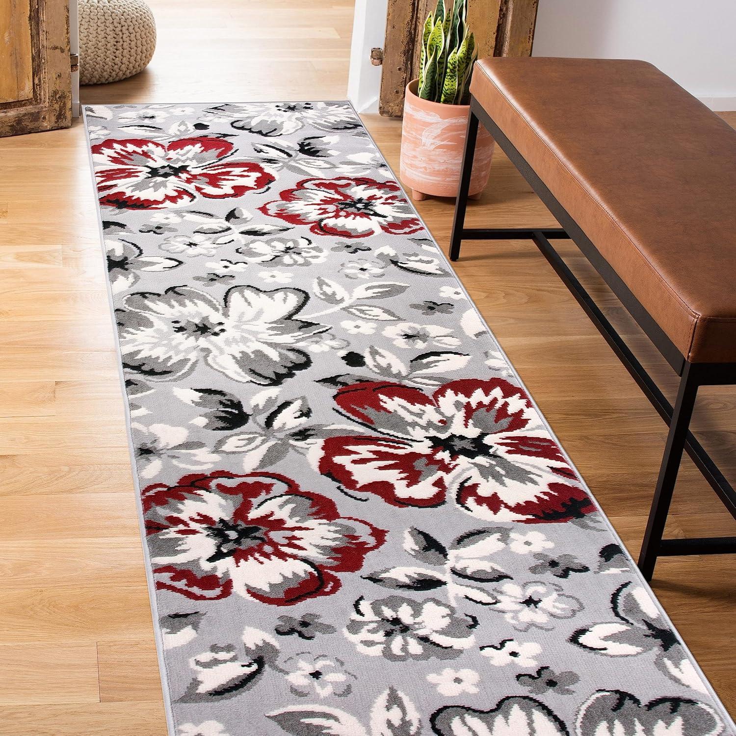 imageRugshop Modern Floral Design Area Rug for Living RoomBedroomHome OfficeKitchen Non Shedding Area Rug 2 X 3 BlueRed