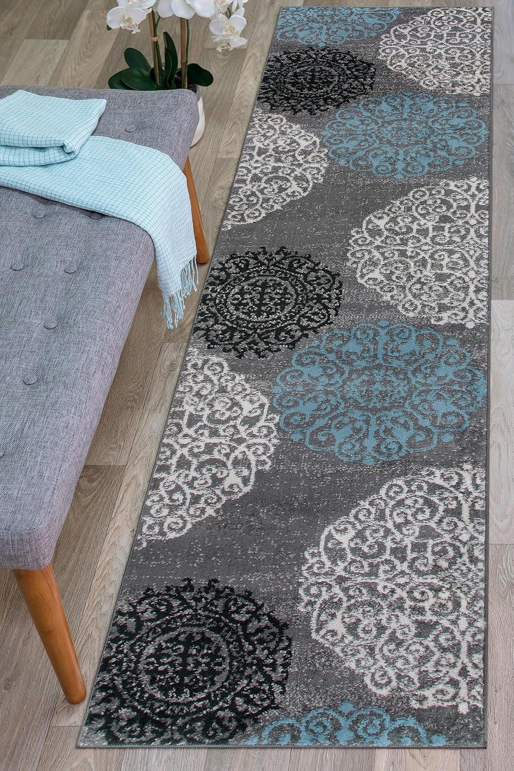 imageRugshop Modern Floral Scroll Area Rug Authentic TurkishMade NonShedding Carpet Alfombras with Jute Backing for Dining Room Living Room and Office Gray 2 x 3Grey