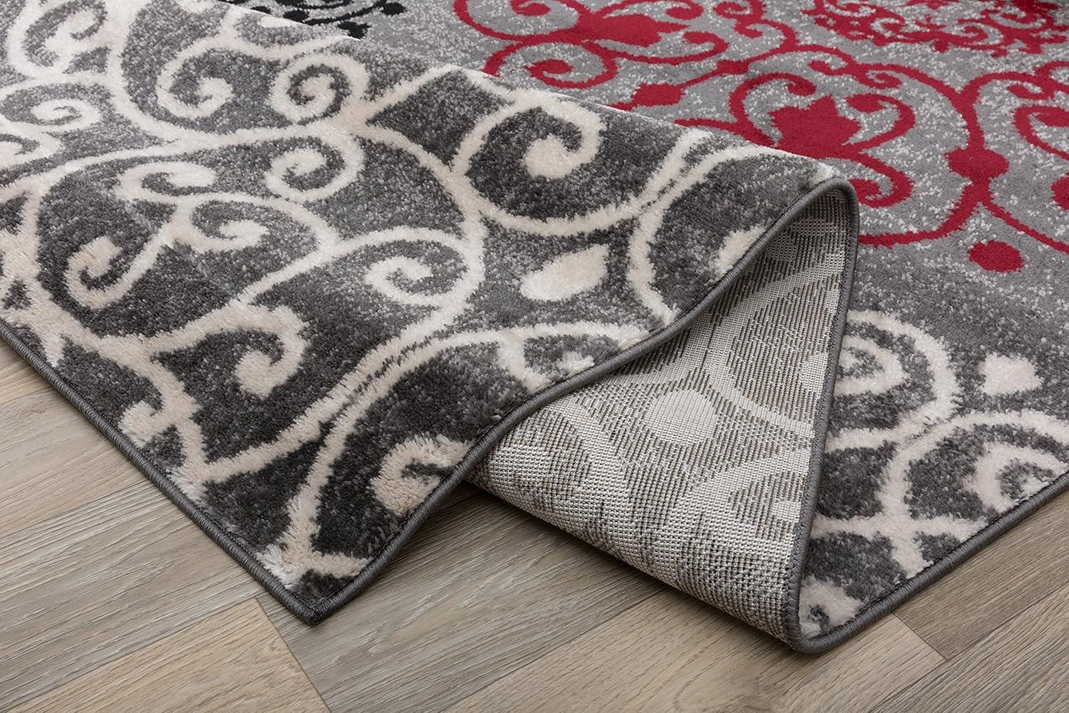imageRugshop Modern Floral Scroll Area Rug Authentic TurkishMade NonShedding Carpet Alfombras with Jute Backing for Dining Room Living Room and Office Gray 2 x 3Red